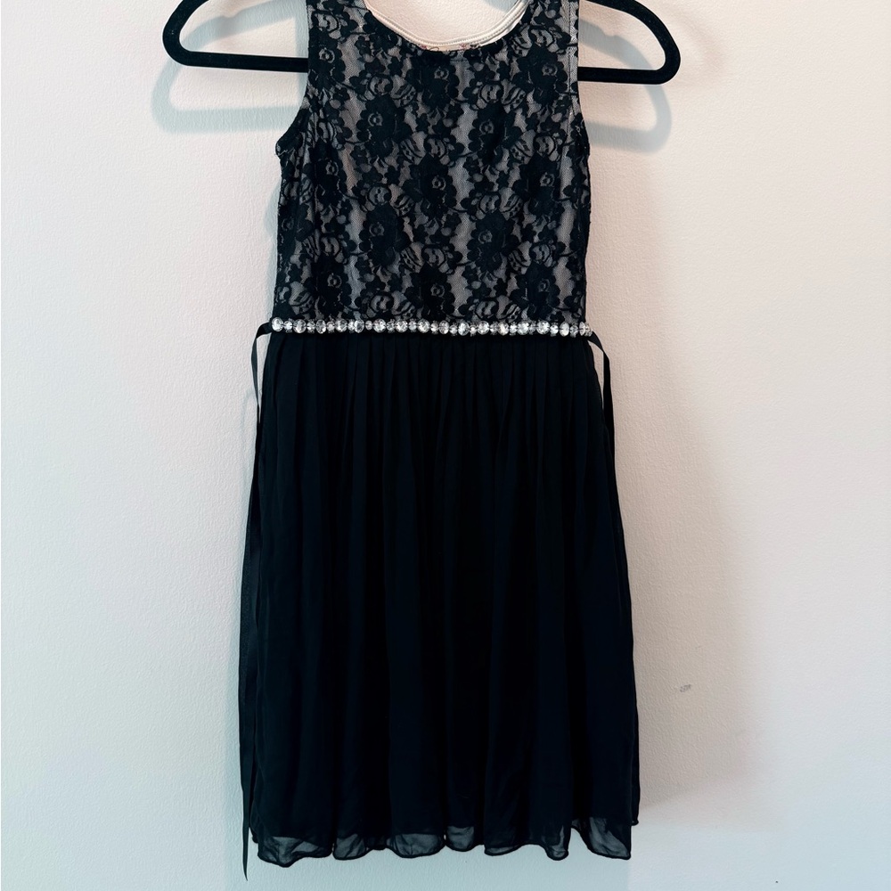 Speechless Black Lace Kids Dress with Pearl Detail